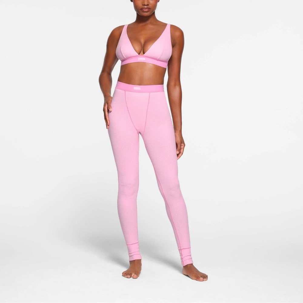 NWT SKIMS COTTON RIB LEGGING in BUBBLE GUM PINK | LARGE
